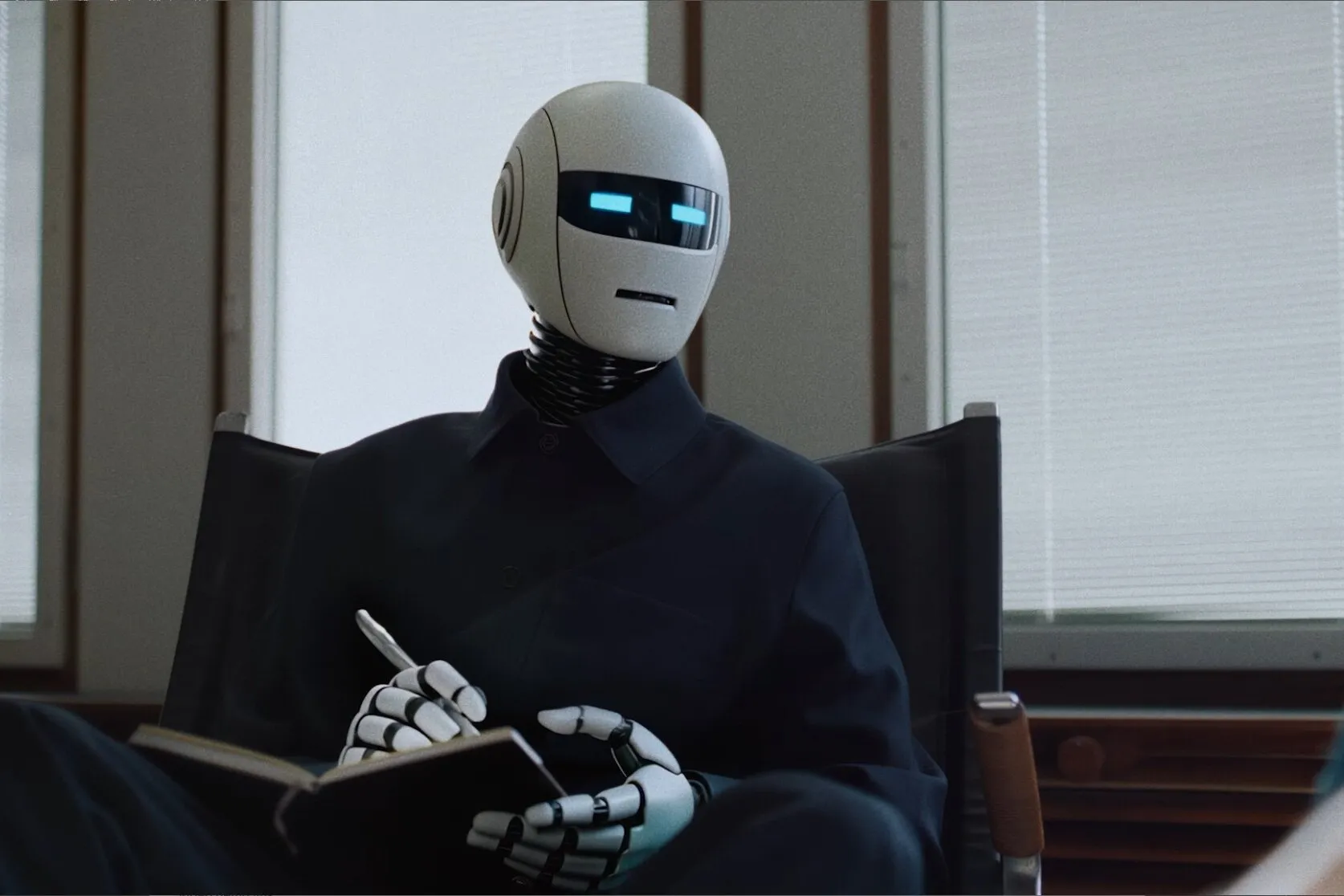 Robot writing in a notebook
